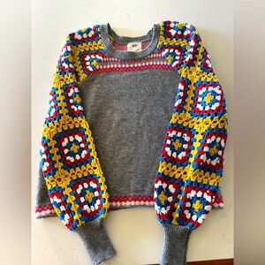 PANACHE Colorful Crochet Sleeve Sweater Women’s S